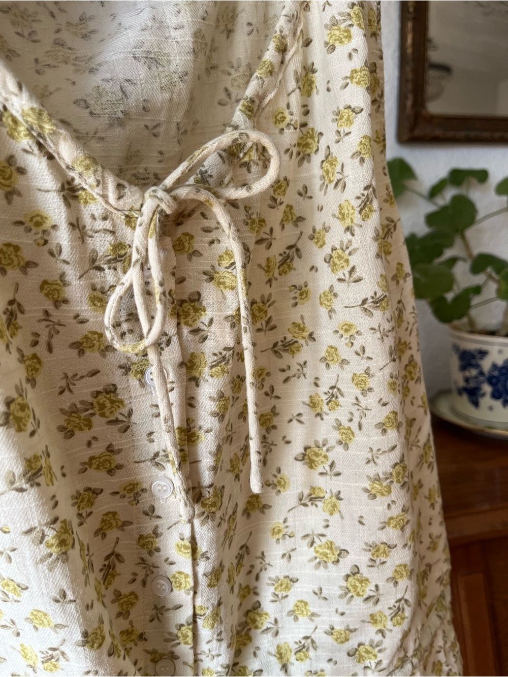 Neuflora Floral Tie-Front Lucy Blouse in Cream and Yellow
